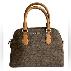 MICHAEL KORS Veronica Medium Brown/Acorn Logo Dome Satchel